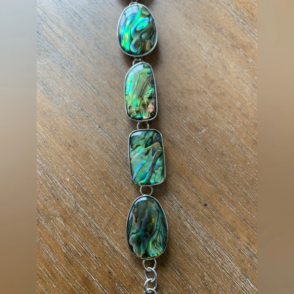 Vintage Sterling Silver and Abalone bracelet 7” - 8” Boho Healing